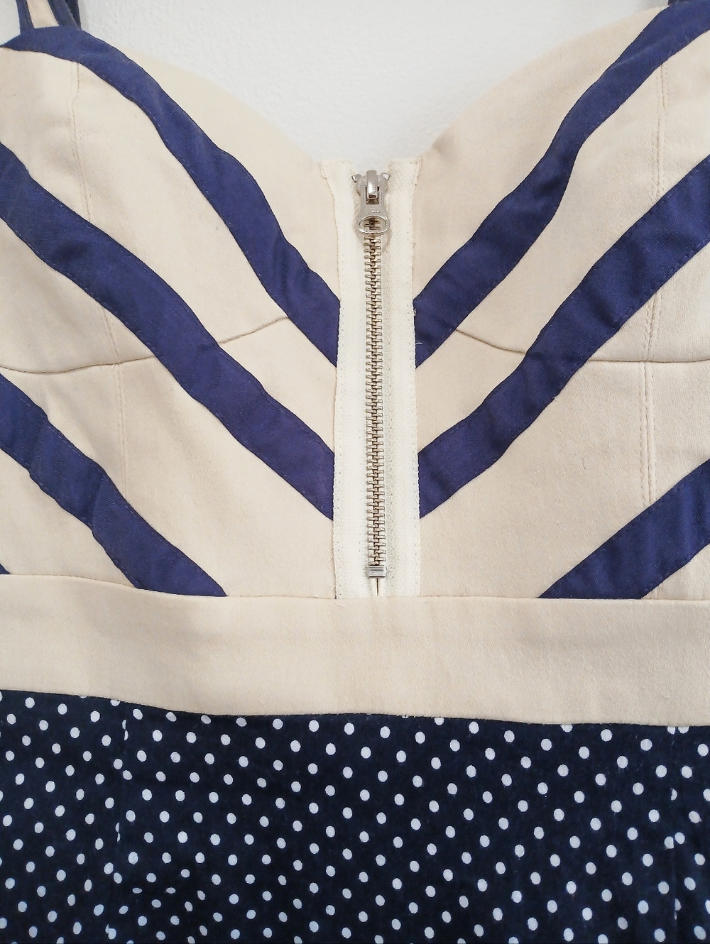 Pink Martini Navy & Cream Polka Dot Mini Dress Zip front Sz S - Picture 4 of 16